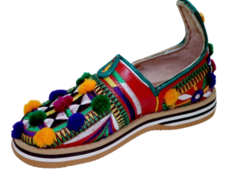 Traditional Moroccan Berber Leather Shoe with Pom-Poms