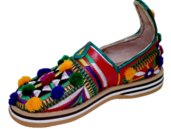 Traditional Moroccan Berber Leather Shoe with Pom-Poms