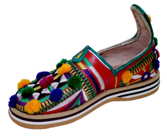 Traditional Moroccan Berber Leather Shoe with Pom-Poms